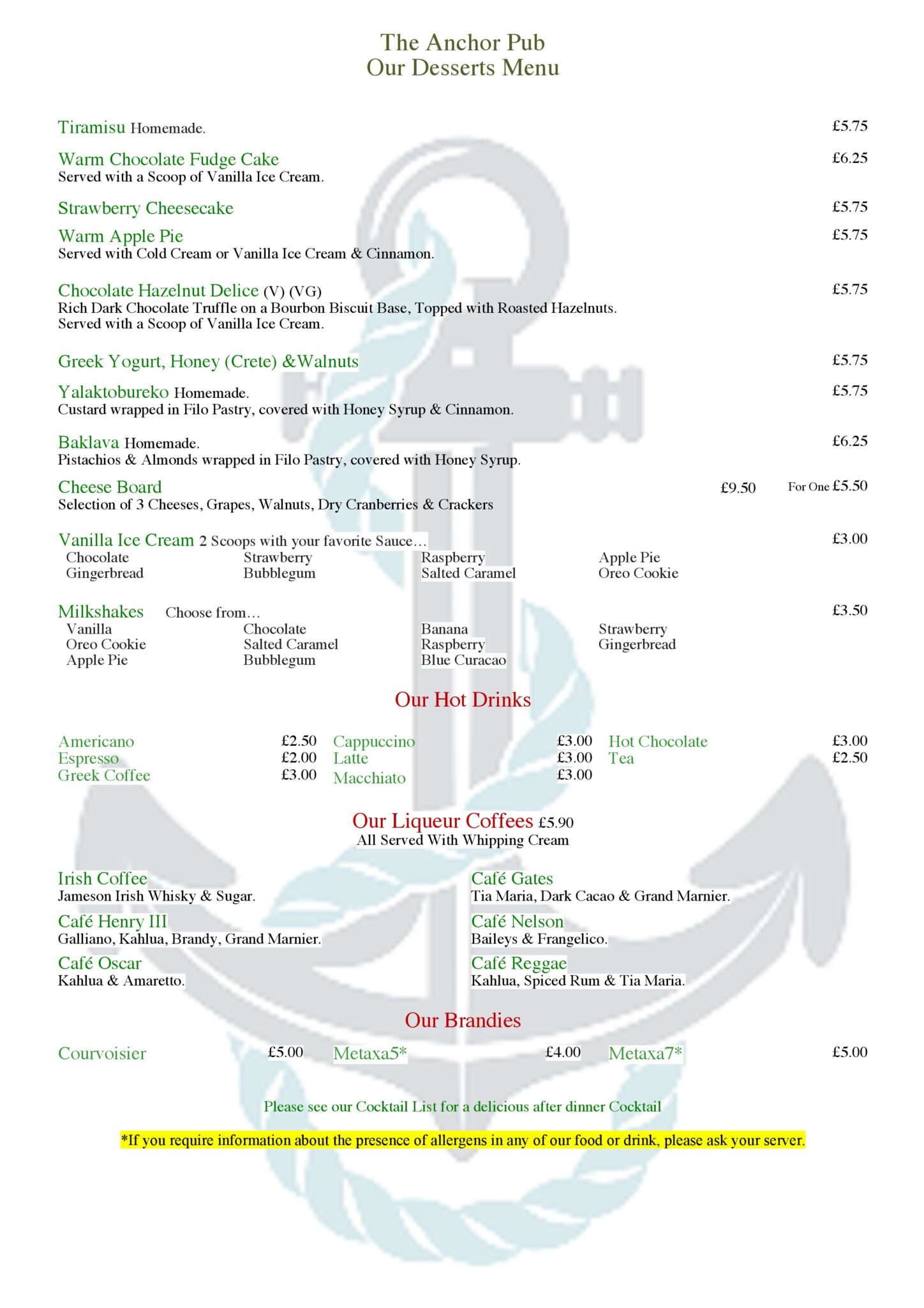 Menus Anchor Tilsworth